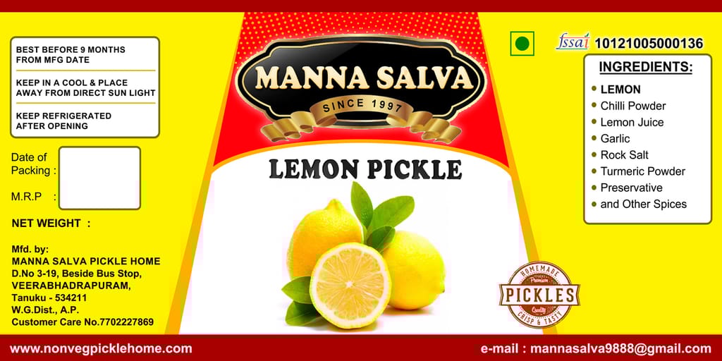 Manna Salva Pickles- Lemon Pickle - Veg Pickle