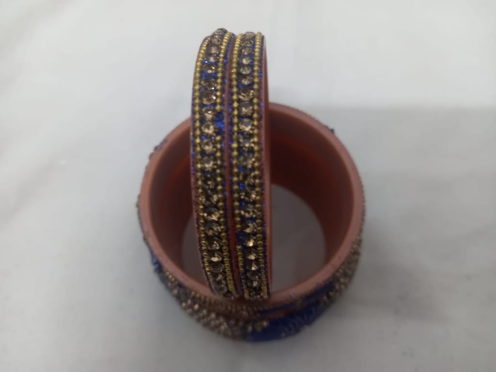 Blue and Gold Kundan Bangles