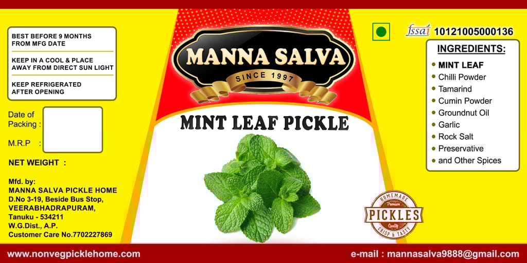 Manna Salva Pickles- MintLeaf Pickle - Veg Pickle