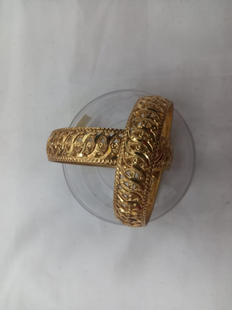 Yellow Gold Bangles with Intricate Floral Design-1