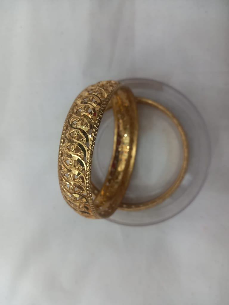 Yellow Gold Bangles with Intricate Floral Design-1