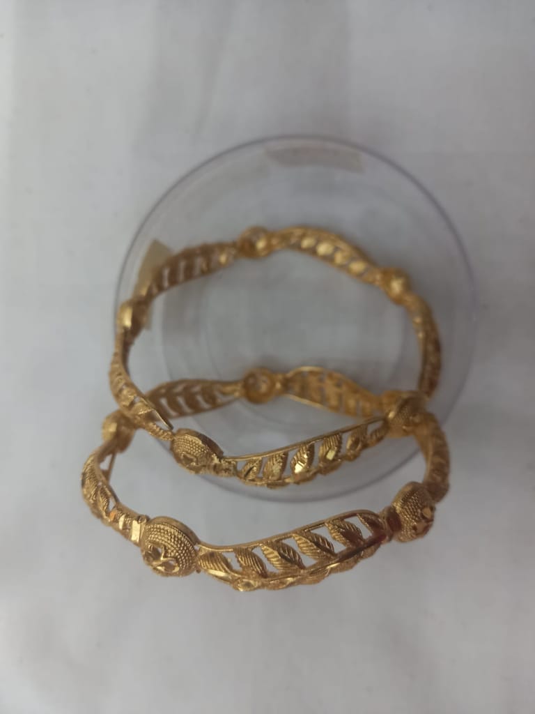 Yellow Gold Bangles with Floral Design-2