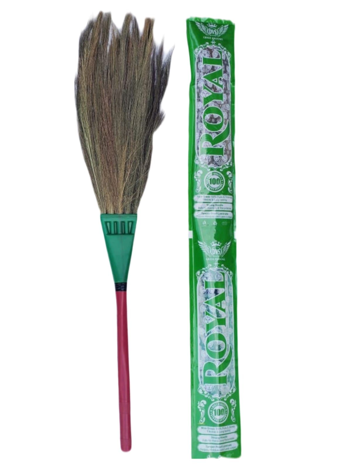  "Royal Grass Broom with Long Wooden Handle for Home and Office Cleaning"