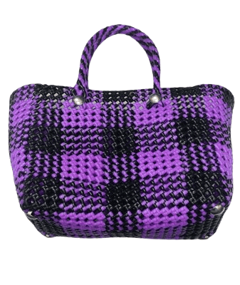Purple and Black Checkered Handbag / Market Bag