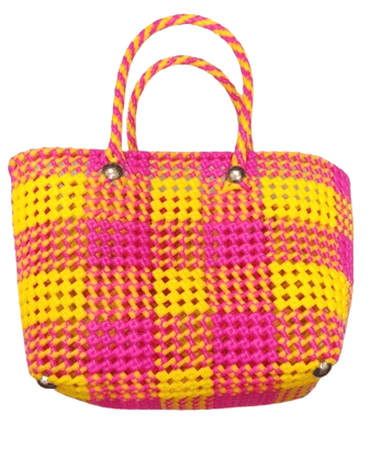 Handwoven Medium Size Market/Tote Bag with Checkered Pattern