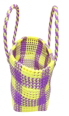 Purple and Yellow Checkered Medium Size Market Bag / Groceru Bag For Multi Purpose Use