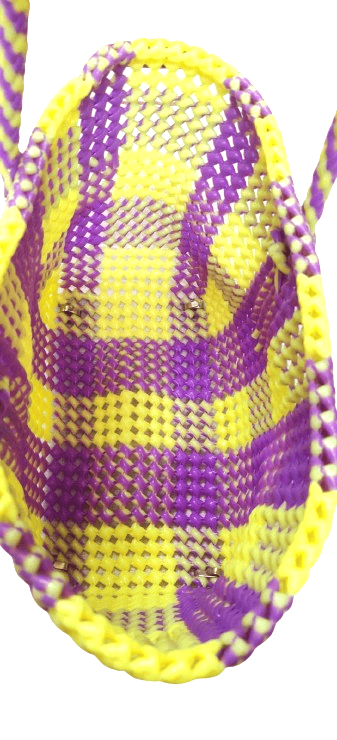 Purple and Yellow Checkered Medium Size Market Bag / Groceru Bag For Multi Purpose Use