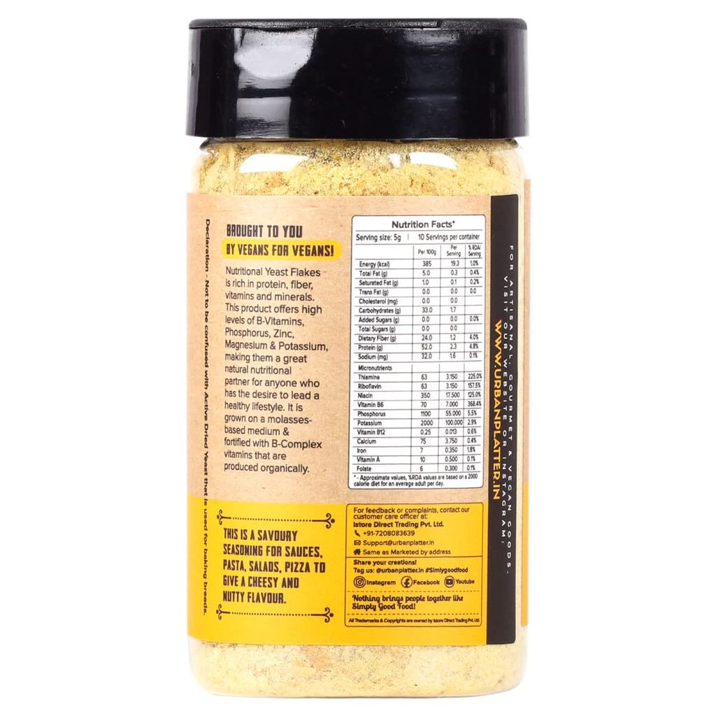 Urban Platter Nutritional Yeast Flakes, 50g [Good Source of B-Vitamins| Gluten Free| Nutty and Cheesy Tasting Nooch | Perfect for Vegetarians | Seasoning]