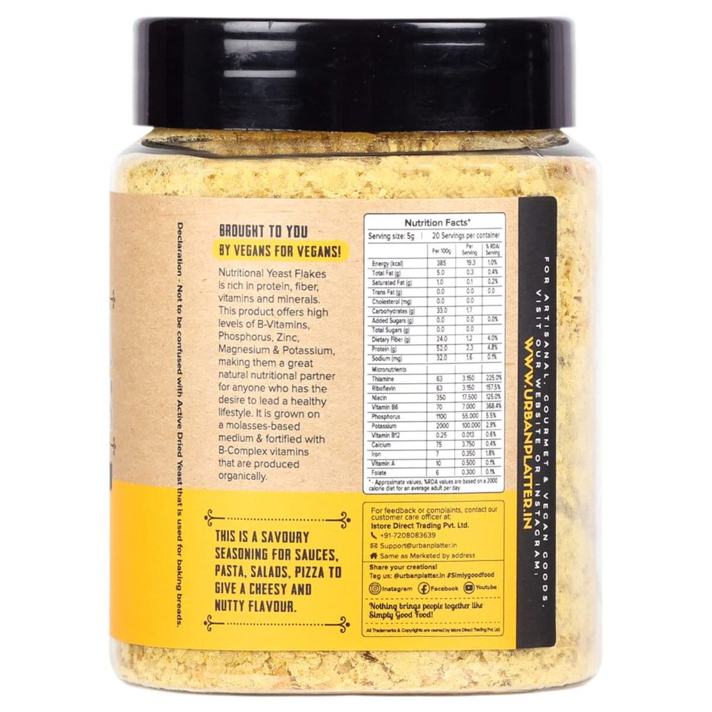 Urban Platter Nutritional Yeast Flakes, 100g [Good Source of B-Vitamins| Gluten Free| Nutty and Cheesy Tasting Nooch | Perfect for Vegetarians | Seasoning]