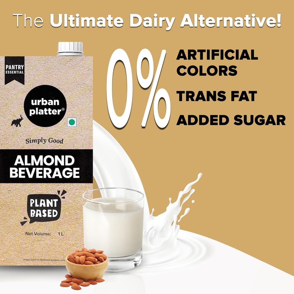 Urban Platter Almond Milk, 1 Litre [Unsweetened | Dairy-free | Plant-based]