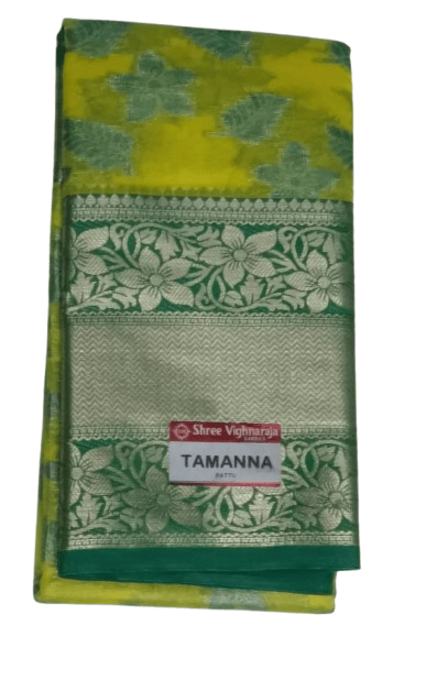  Yellow and Green Floral Saree with Blouse Piece
