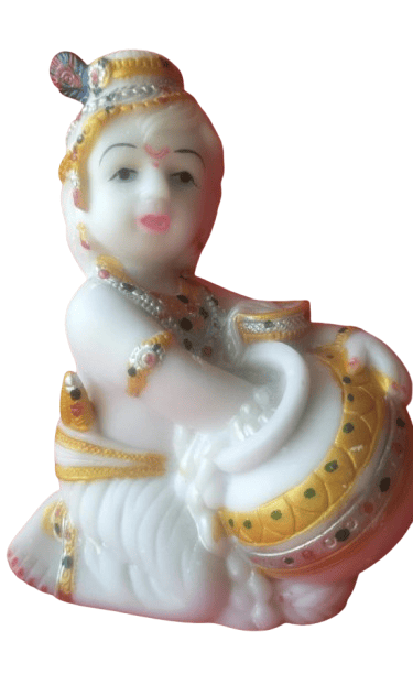 Hindu Idol White Krishnudu With Holding Pot In Hand