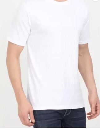 Men Solid Round Neck Poly Cotton White T-Shirt