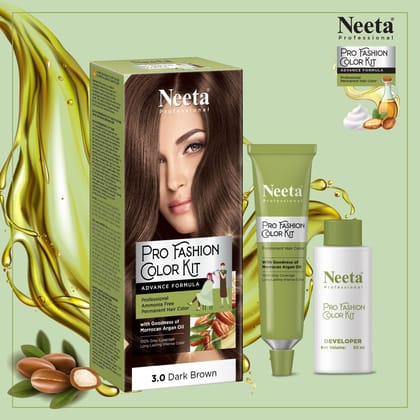 Neeta Professional Pro Fashion Color Kit 3.0 Dark Brown 100g Pack of 3, Permanent Hair Color, Creme Hair Colour for Women & Men