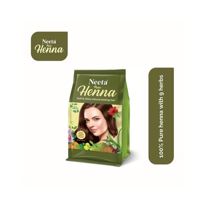 Neeta Pure Henna Powder for Hair with 9 Natural Herbs 125g Pack of 4, 100% Natural Henna Mehndi for Natural Looking Hair