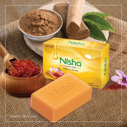 Nisha Luxury Soap Bar Saffron & Sandal Soap for Soft & Beautiful Skin, Bathing Soaps for Women & Men 100g Pack of 5