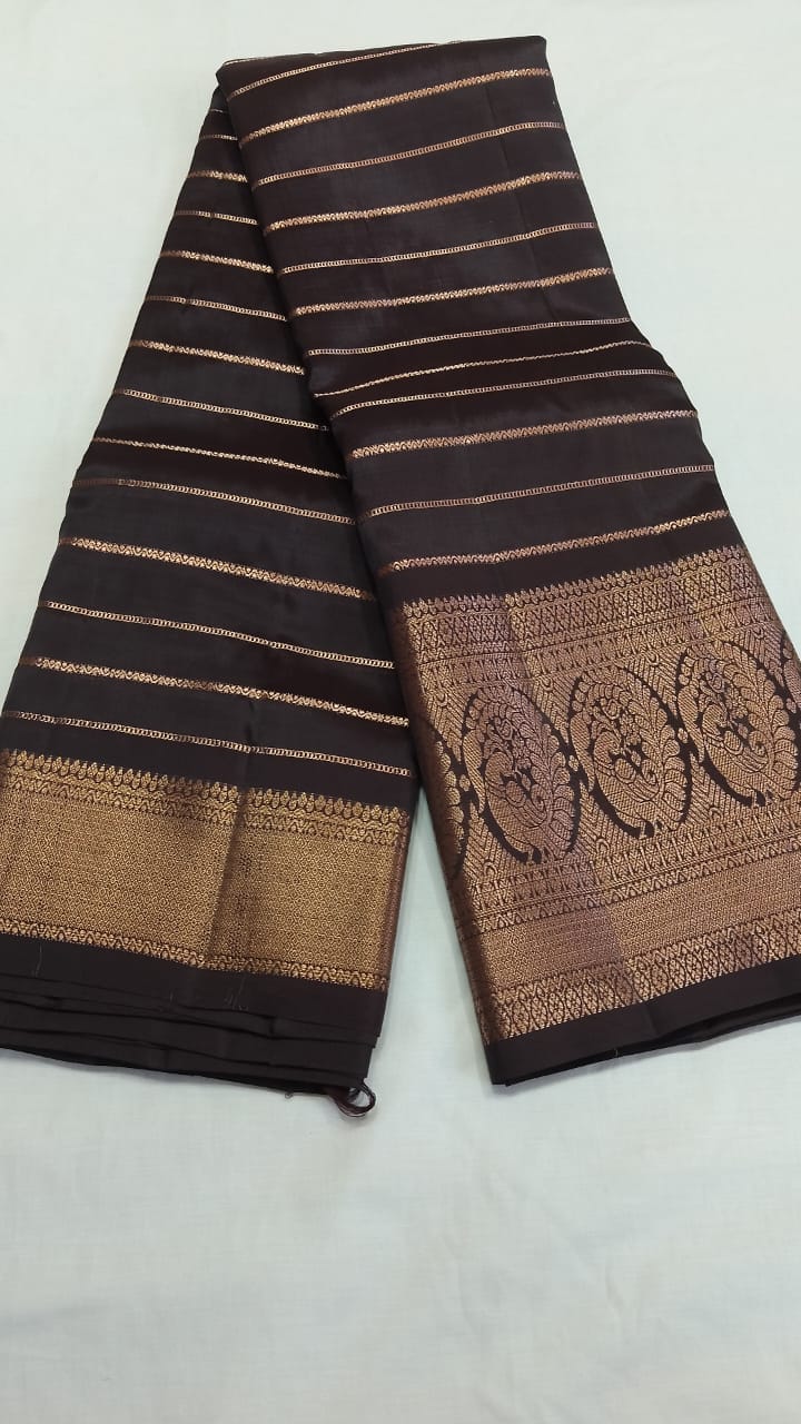 Uppada Pattu - Black and gold striped Kanchipuram Border Silk Saree with Zari Border
