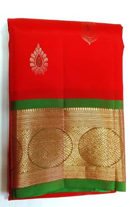  Red and Green Silk Saree with Golden Zari Border