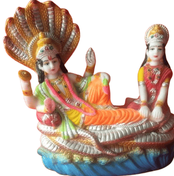 Statue of Hindu God Vishnu and Goddess Lakshmi Sitting on a Snake