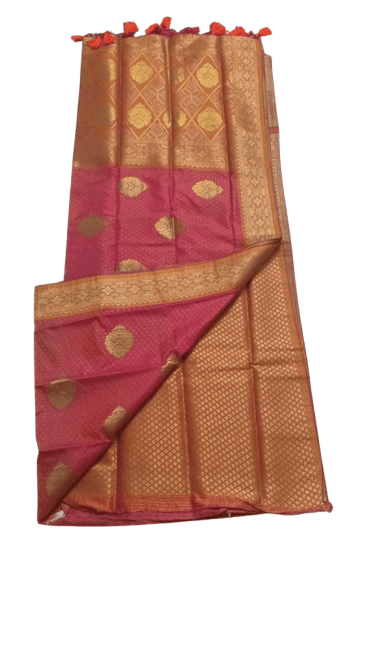  Pink Banarasi Silk Saree With Golden Zari Work