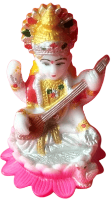 HandCrafted Goddess Saraswati Idol Playing Veena For Car Dash-Board |Office Table | MultiPurpose Use| Pack Of 2
