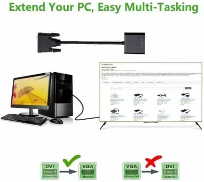 DVI To VGA Adapter VGA Converter Cable, For Computer (Black)