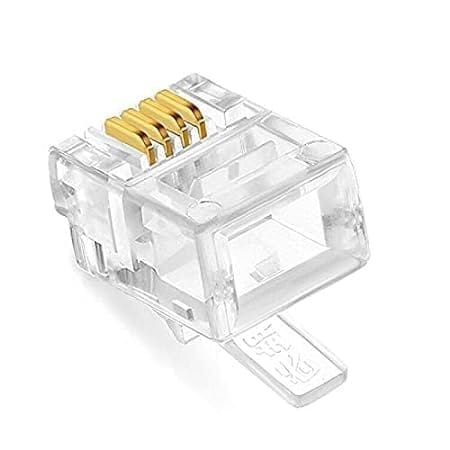 RJ11 4 Pin Telephone Plug 6P4C Modular Plug Telephone Phone Connector Crystal Head Plug Network Connector,Four-Core Cable RJ 11 Plug (Pack Of 50)