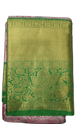 Green and Pink Kanjivaram Silk Saree With Blouse Green and Pink Kanjivaram Silk Saree With Blouse
