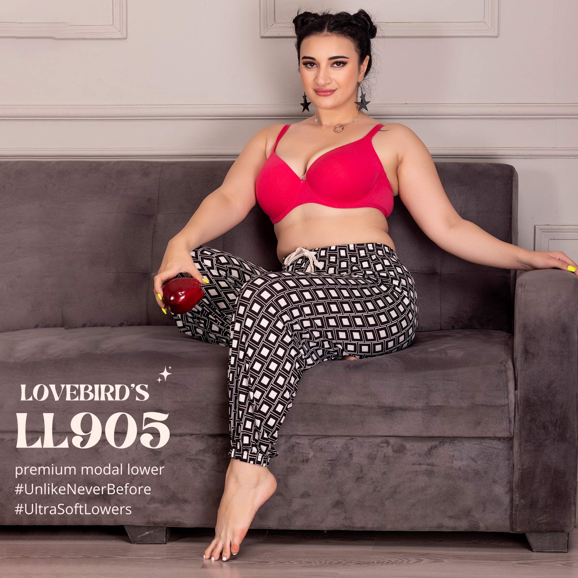 LL905 Modal Black Check Women's Loose Joggers