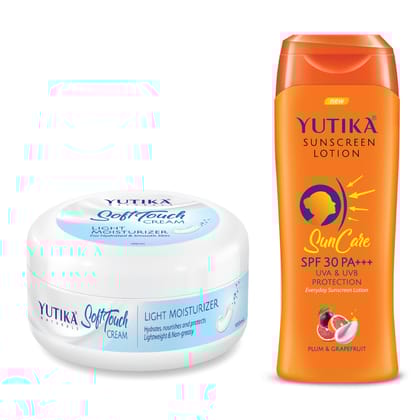 Yuthika Soft Touch Light Moisturizer Cream 100ml and Sunscreen Lotion SPF 30 PA+++ with UVA & UVB Protection - 300ml