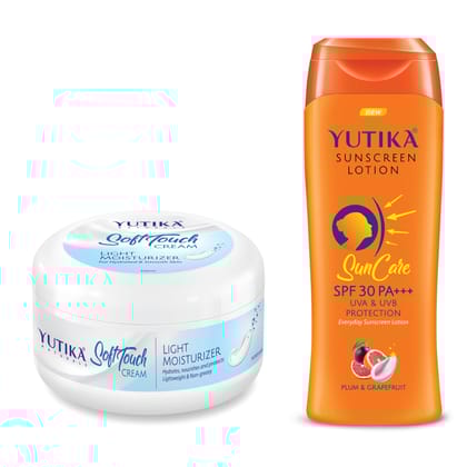 Yuthika Soft Touch Light Moisturizer Cream 500ml and Sunscreen Lotion SPF 30 PA+++ with UVA & UVB Protection - 300ml