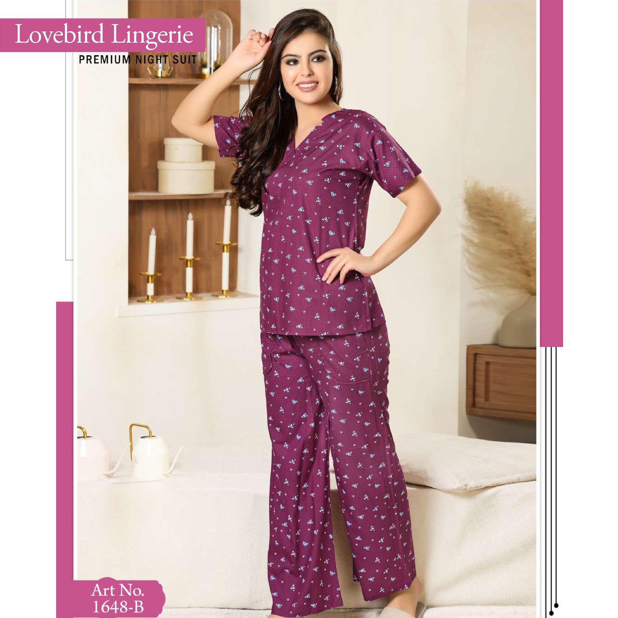 NS-1648 Ryon Cotton Printed Night Suit V Neck Style