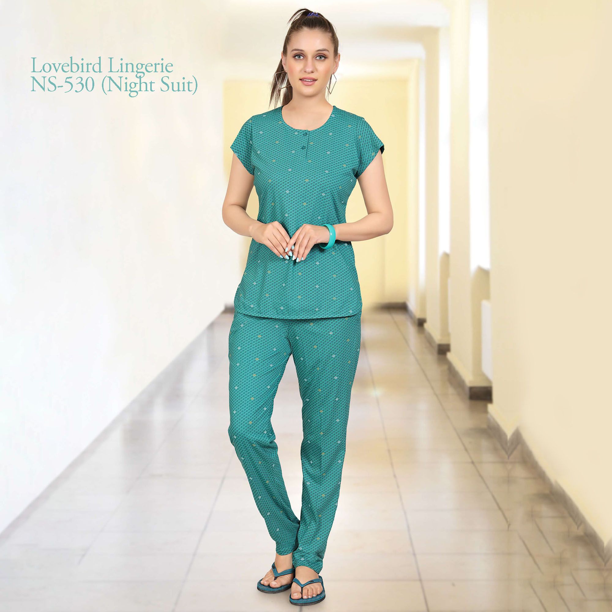 NS-530A Hosiery Printed Night Suit Kurta Style