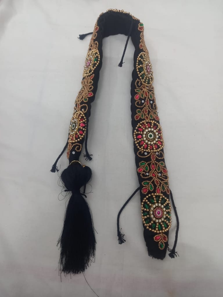 Black Velvet Zari Embroidered Belt for Women