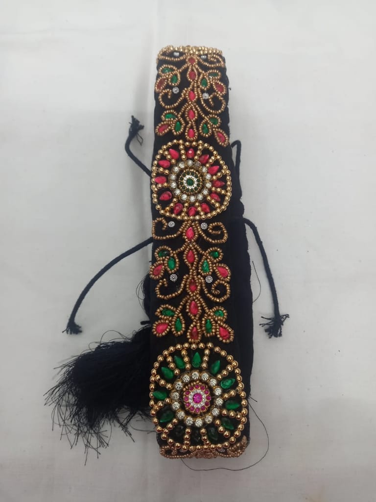 Black Velvet Zari Embroidered Belt for Women