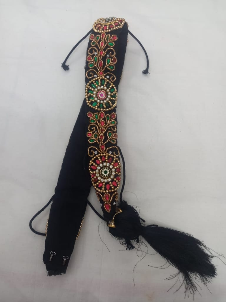 Black Velvet Zari Embroidered Belt for Women