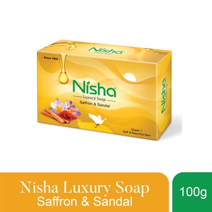 Nisha Luxury Soap Bar Saffron & Sandal Soap for Soft & Beautiful Skin, Bathing Soaps for Women & Men 100g Pack of 10