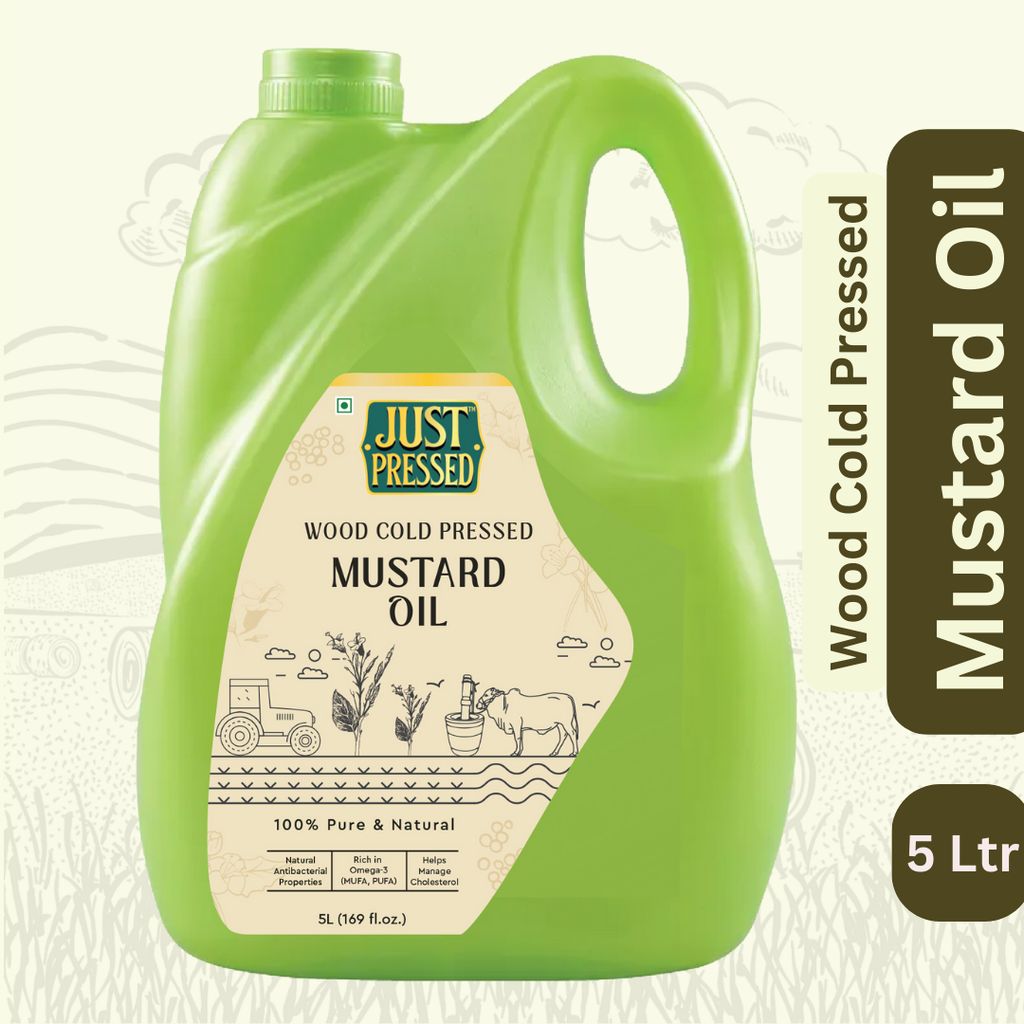 JustPressed Mustard Cold Pressed Oil | 100% Pure Mustard Oil | Unrefined & Zero Additives |5000 ML