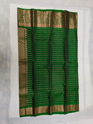  Green and Gold Silk Saree with Peacock Motifs