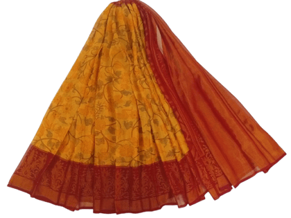 Yellow and Red Floral Saree with Blouse Piece