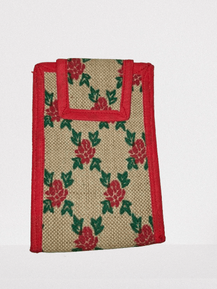  Handmade Jute Clutch with Red Trim and Floral Print - Handbags | Buy online on ZillyBuy