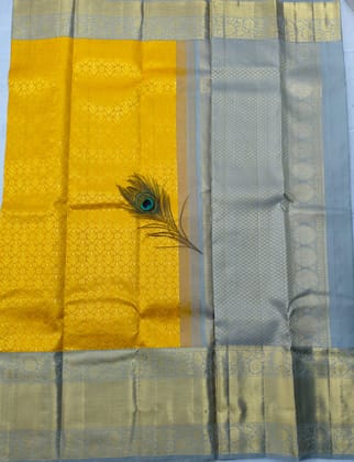  Yellow and Silver Tissue Silk Saree With Blouse