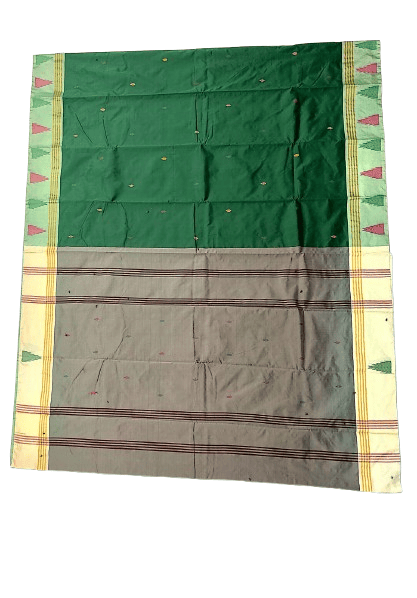 Green and Grey Handloom Pure Cotton Saree With Blouse Piece