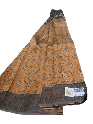 SRI GANESH PONDURU KHADI VASTRALAYAM-Yellow Floral Saree with Green Border