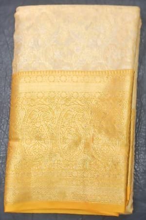 Cream and gold zari woven Kanjivaram silk saree