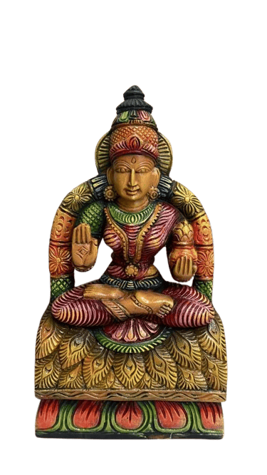 Colorful Wooden Hindu Goddess Lakshmi Statue