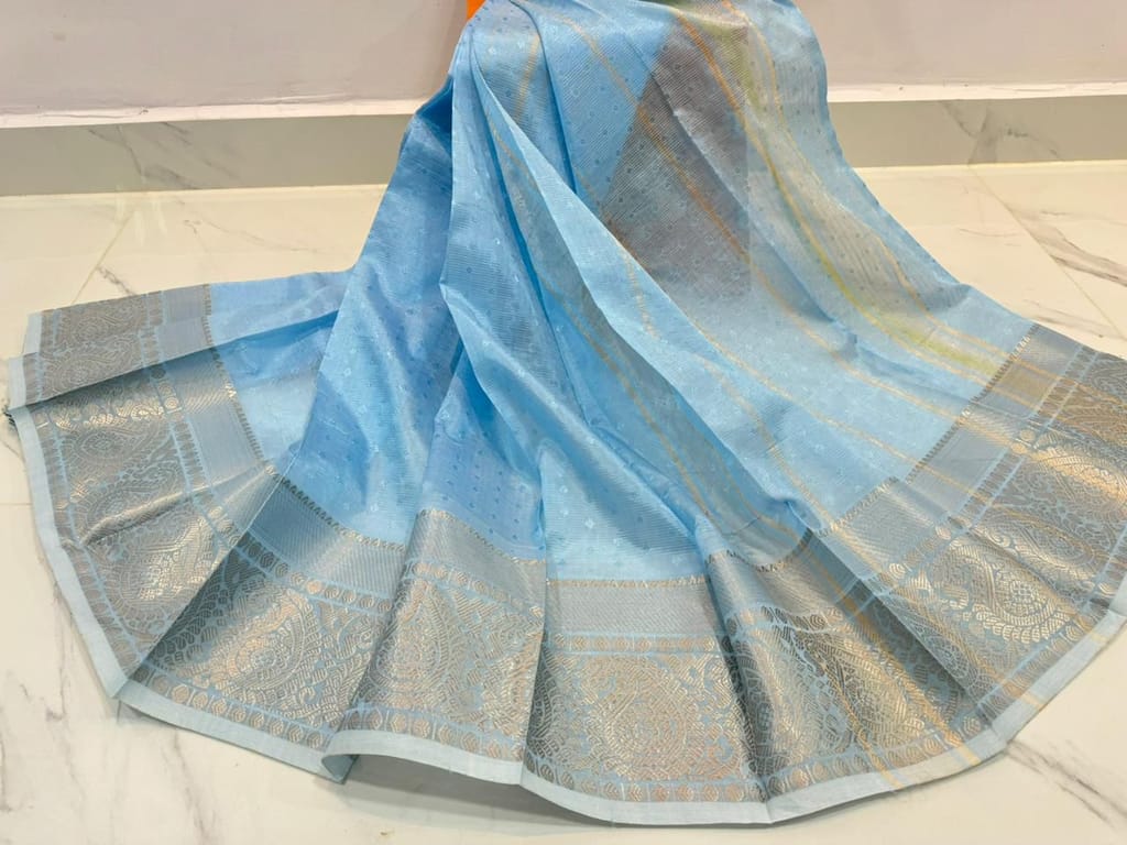 MANGALAGIRI SEMI PATTU  Saree With Silver Zari