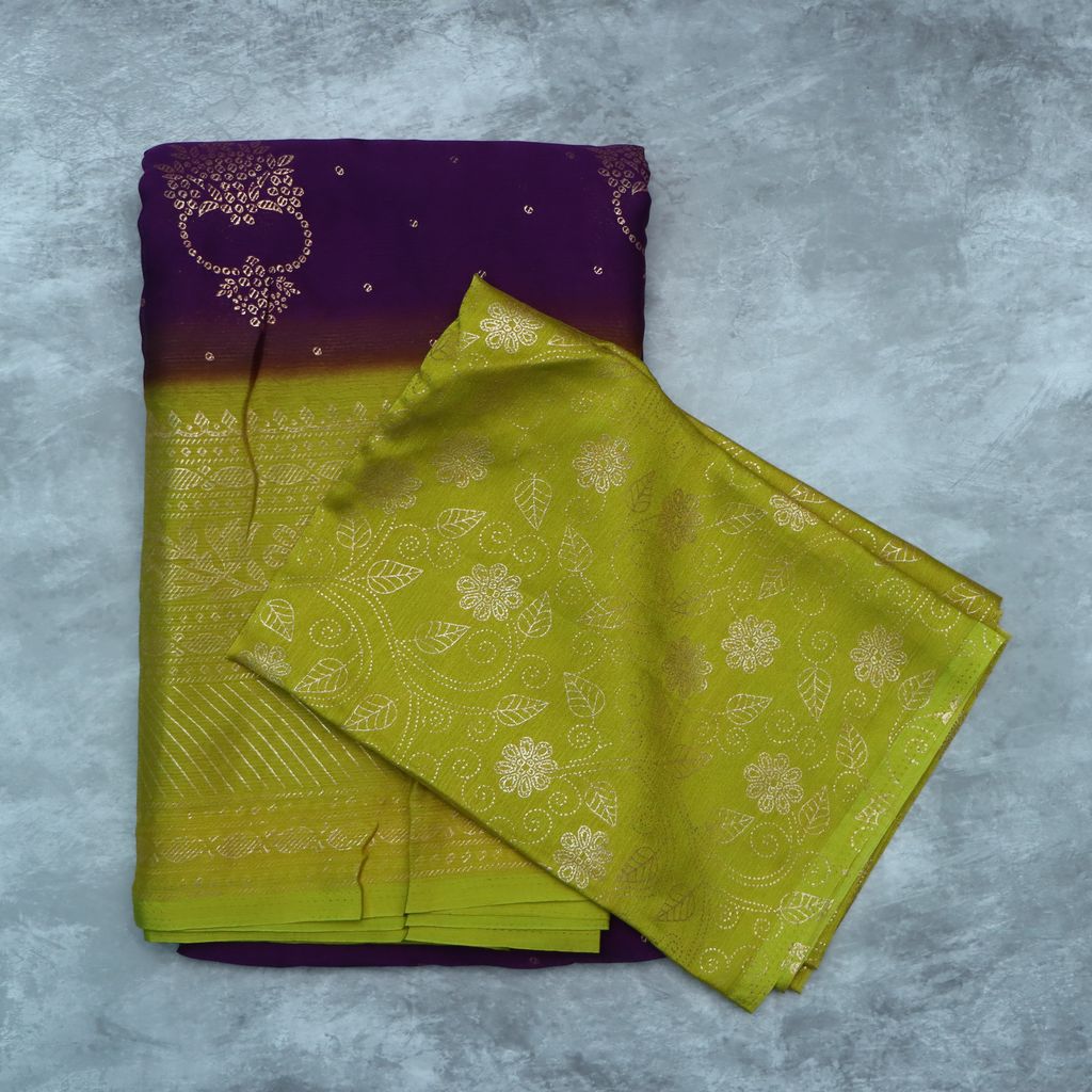 Green and Purple Silk Saree With Blouse Piece