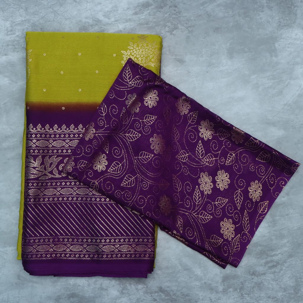 Green and Purple Silk Saree With Blouse Piece