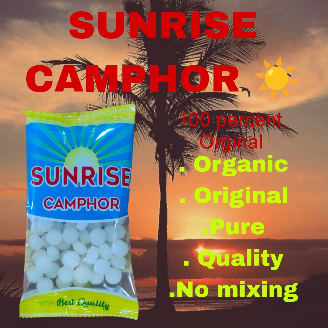  Sunrise Camphor - 100% Organic, Original, Pure, Quality, No Mixing